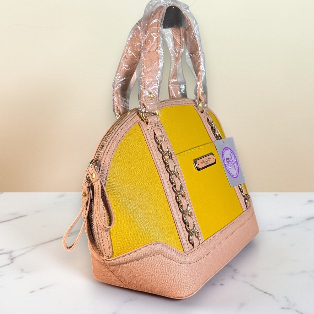 Sharif 1827 Vegan Leather Two-Toned Bowler Satchel Bag with Matching Pouch- New - Picture 4 of 16